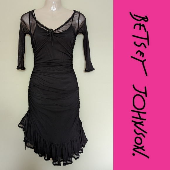 Betsey Johnson Dresses & Skirts - Betsey Johnson y2k mesh lace shirred dress 2 xs black